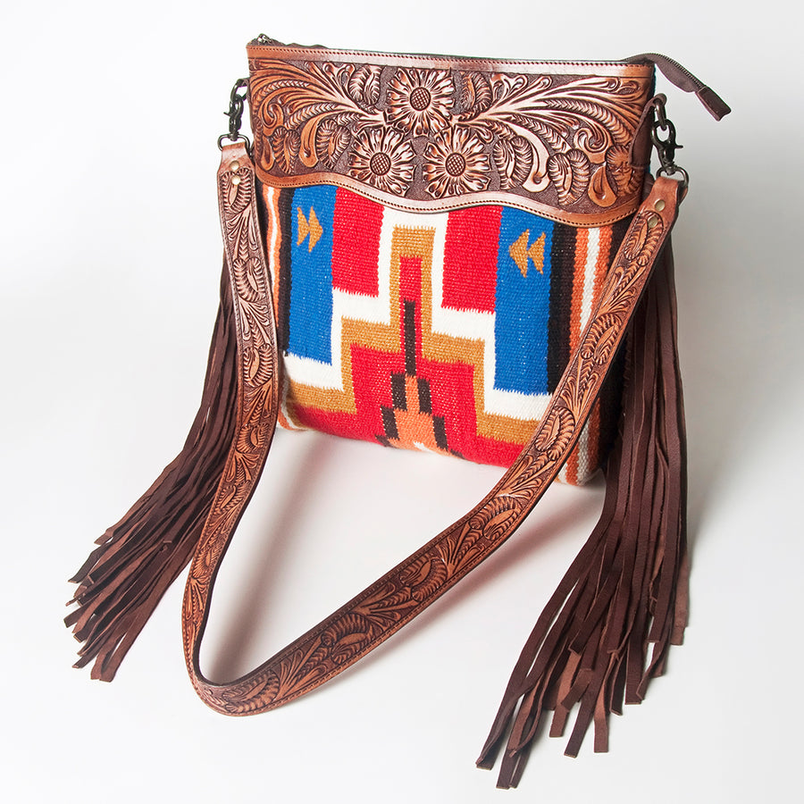 American Darling Signature Crossbody Hand Tooled Saddle Blanket Genuine Leather women bag western handbag purse - Uhorse
