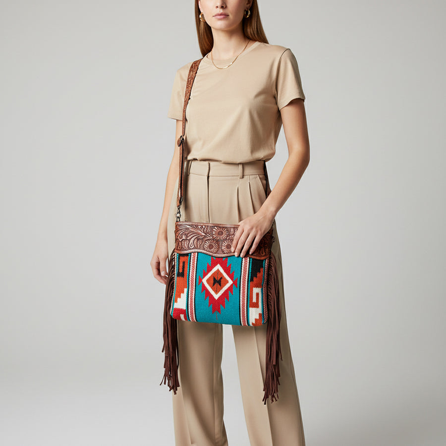 American Darling Signature Crossbody Hand Tooled Saddle Blanket Genuine Leather women bag western handbag purse