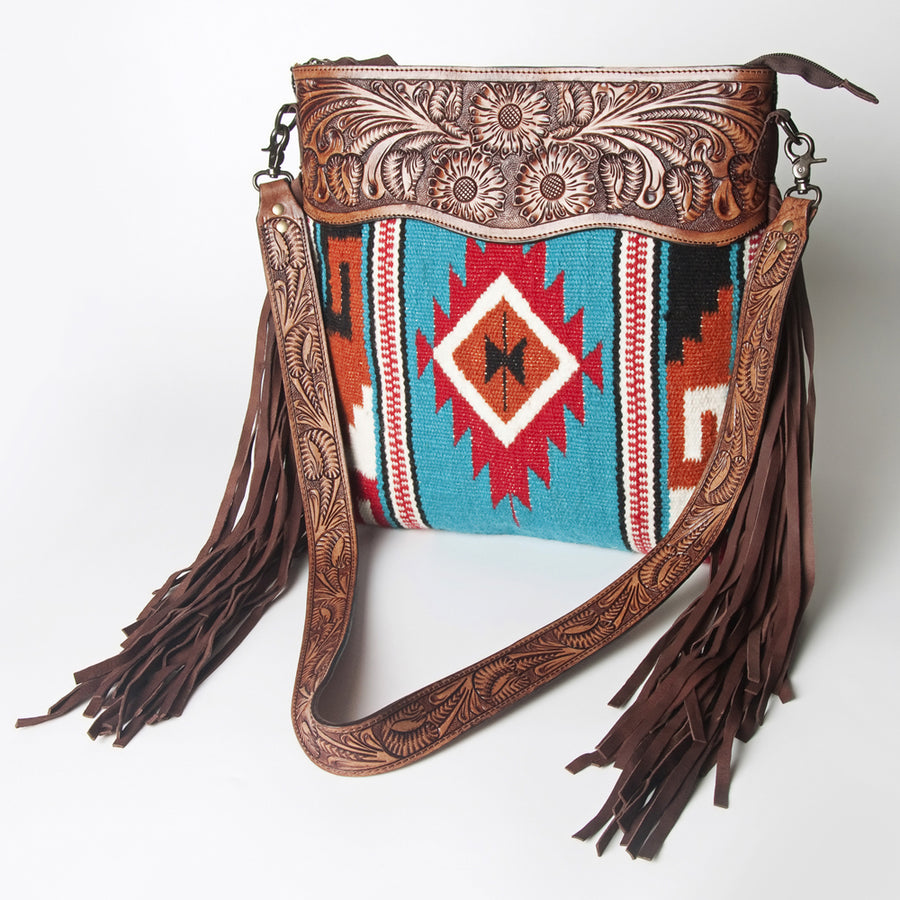 American Darling Signature Crossbody Hand Tooled Saddle Blanket Genuine Leather women bag western handbag purse - Uhorse