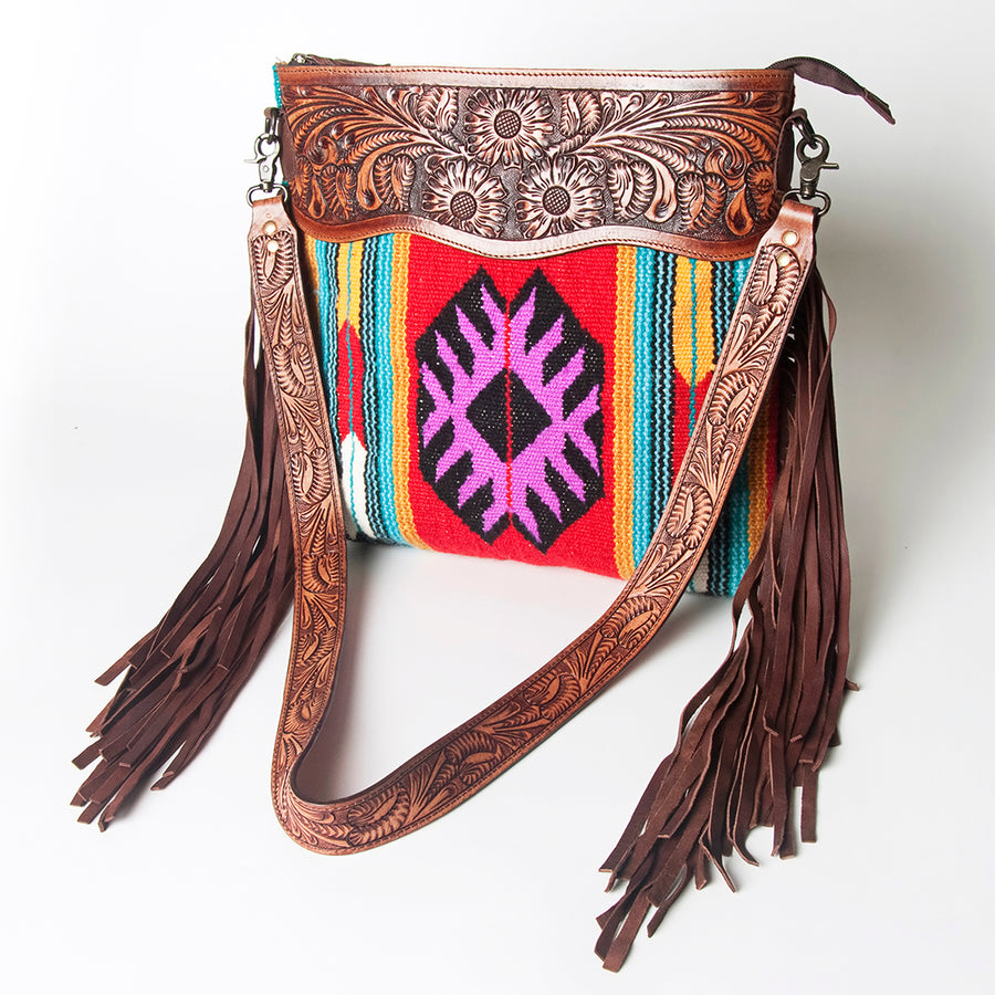 American Darling Signature Crossbody Hand Tooled Saddle Blanket Genuine Leather women bag western handbag purse - Uhorse