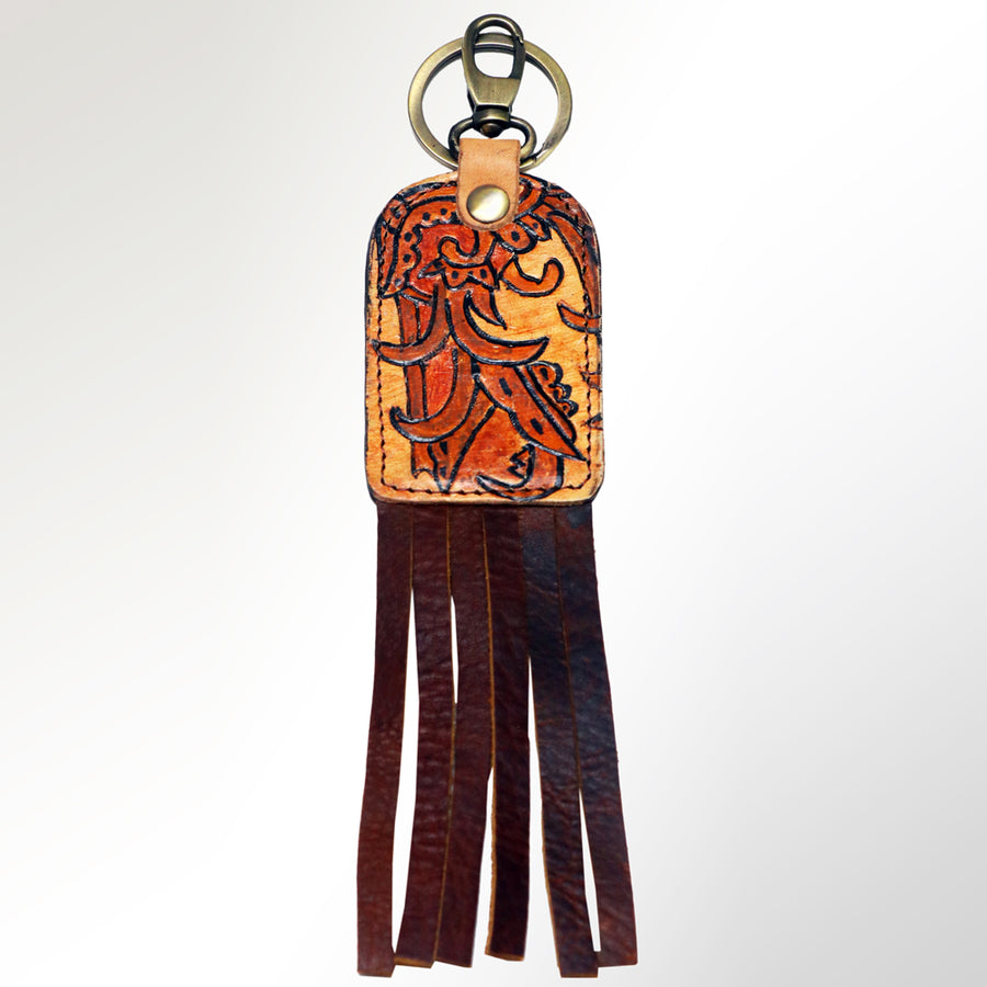 American Darling ADKRM101 Hand Tooled Carved Genuine Leather Keyring – by Hilason – Cowboy and equestrian accessories