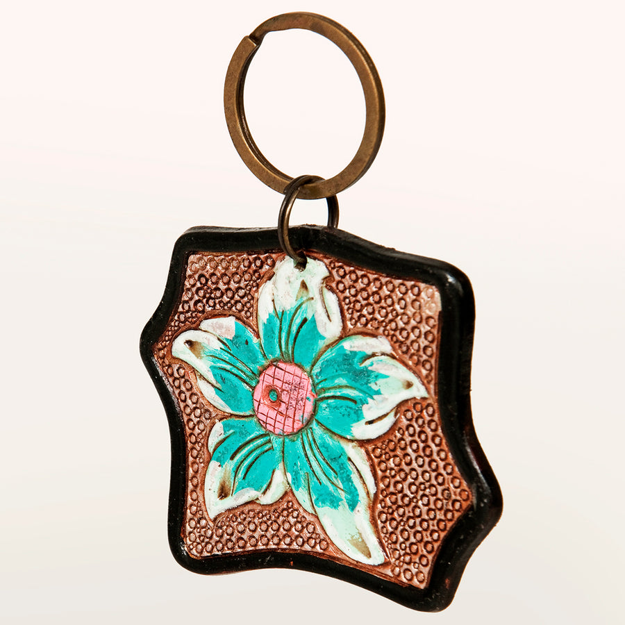 American Darling ADKR179 Hand Tooled Carved Genuine Leather Keyring – by Hilason – Cowboy and equestrian accessories