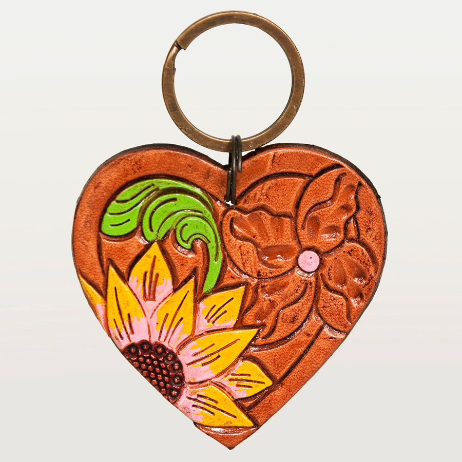 American Darling ADKR183 Hand Tooled Carved Genuine Leather Keyring – by Hilason – Cowboy and equestrian accessories