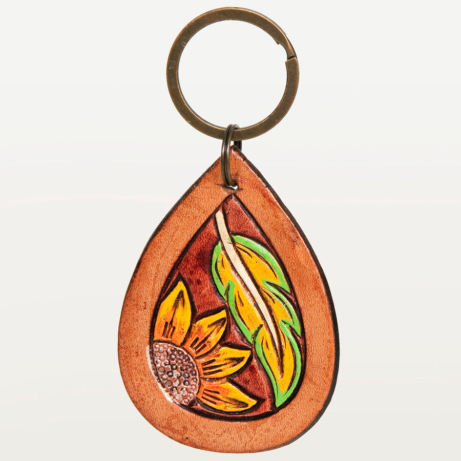 American Darling ADKR184 Hand Tooled Carved Genuine Leather Keyring – by Hilason – Cowboy and equestrian accessories