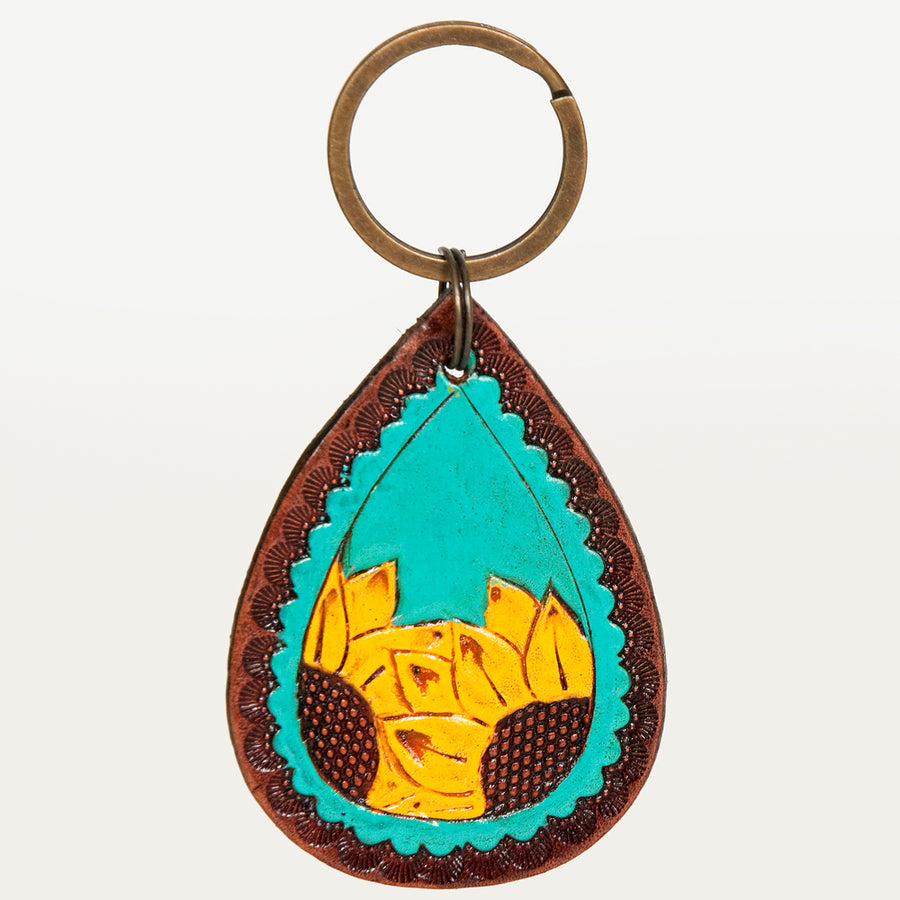 American Darling ADKR185 Hand Tooled Carved Genuine Leather Keyring – by Hilason – Cowboy and equestrian accessories