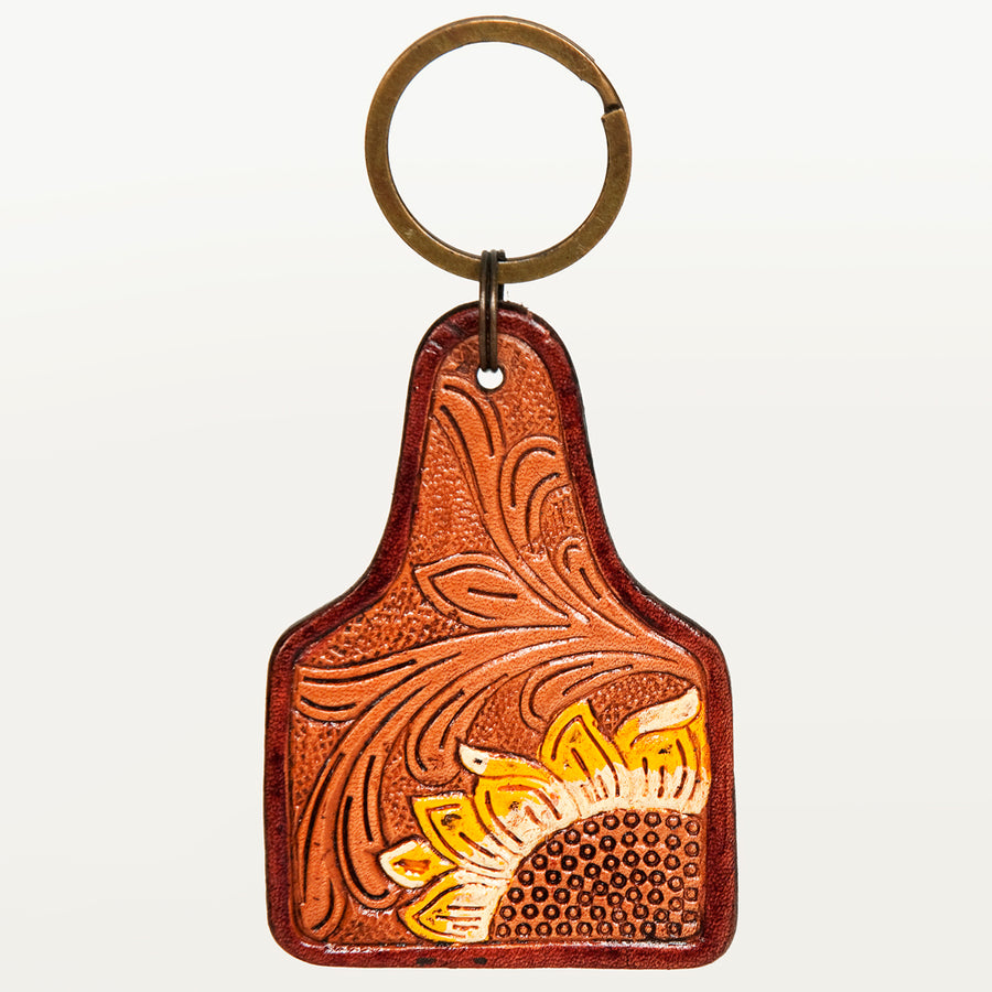 American Darling ADKR187 Hand Tooled Carved Genuine Leather Keyring – by Hilason – Cowboy and equestrian accessories