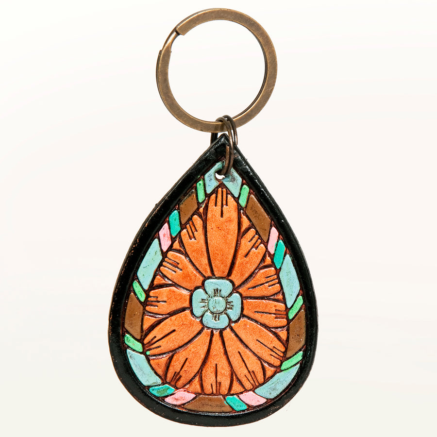 American Darling ADKR191 Hand Tooled Carved Genuine Leather Keyring – by Hilason – Cowboy and equestrian accessories