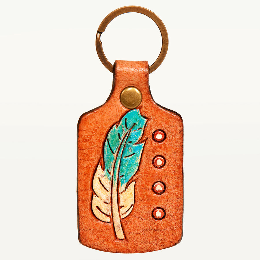 American Darling ADKR195 Hand Tooled Carved Genuine Leather Keyring – by Hilason – Cowboy and equestrian accessories