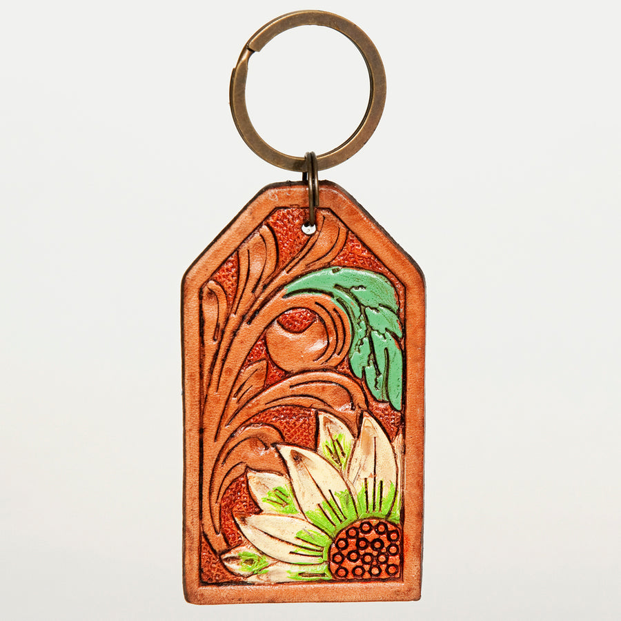 American Darling ADKR199 Hand Tooled Carved Genuine Leather Keyring – by Hilason – Cowboy and equestrian accessories