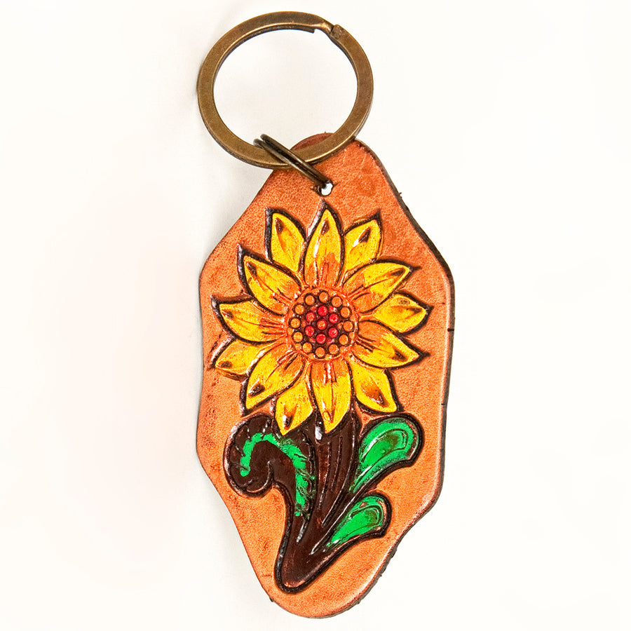 American Darling ADKR201 Hand Tooled Carved Genuine Leather Keyring – by Hilason – Cowboy and equestrian accessories