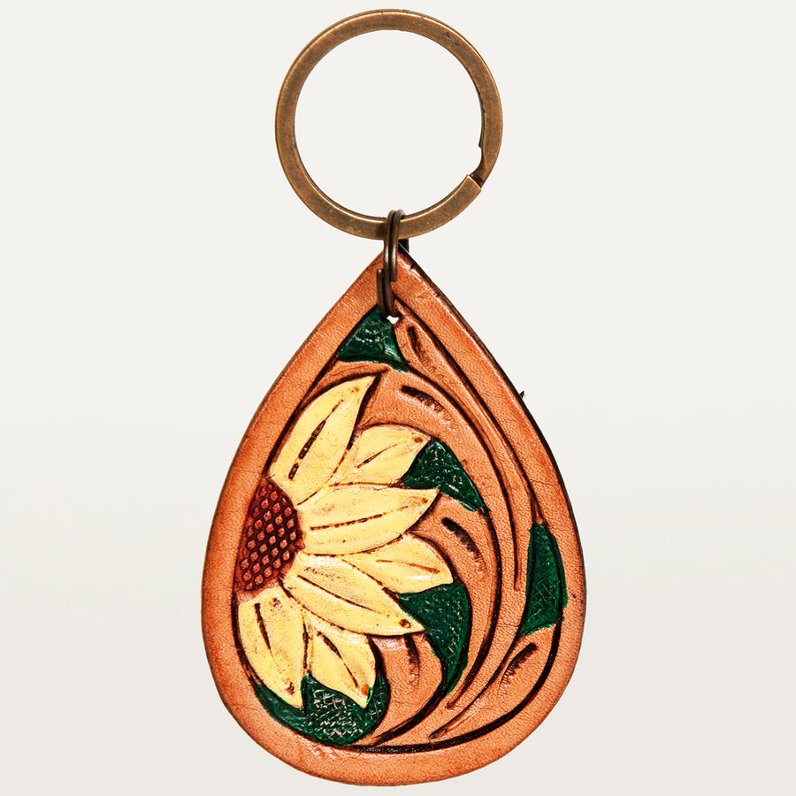 American Darling ADKR206 Hand Tooled Carved Genuine Leather Keyring – by Hilason – Cowboy and equestrian accessories