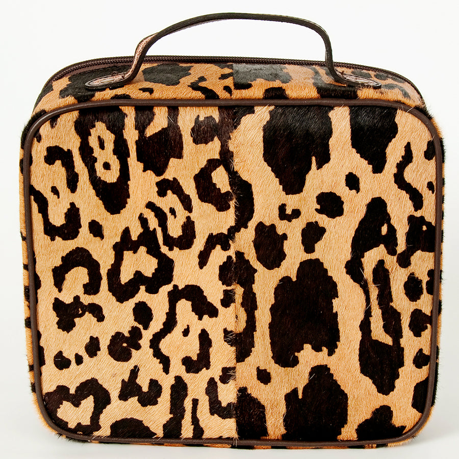 American Darling Genuine Leather Jewelry Case Hair-On Cowhide Floral Carved Tooled Travel Organizer Box with YKK Zipper