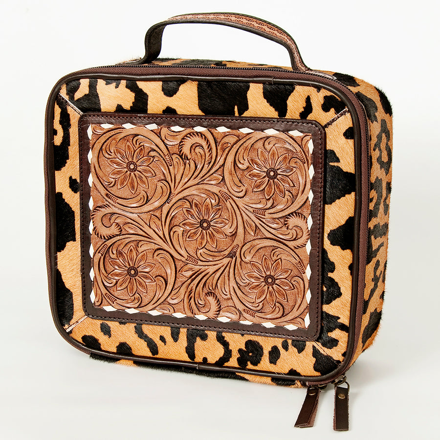 American Darling Hand Tooled Floral Carved Hair-On Cowhide Jewelry Case - Uhorse
