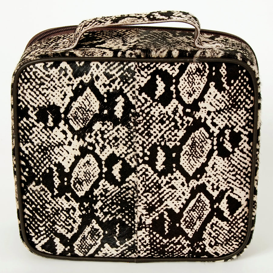 American Darling Genuine Leather Jewelry Case for Women Hair-On Cowhide Travel Organizer Box with Top Handle & YKK Zipper