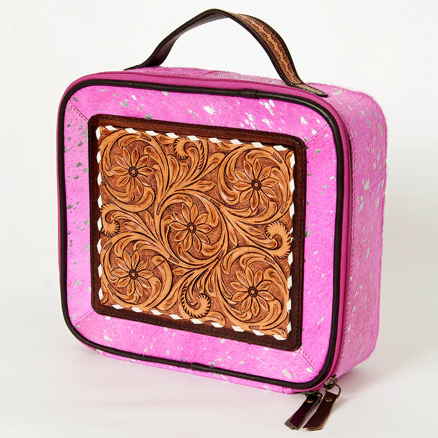 American Darling Hand Tooled Floral Carved Hair-On Cowhide Jewelry Case - Uhorse