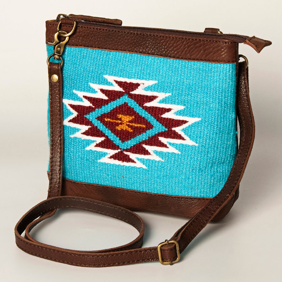 American Darling Large Cross body Bag Hand Woven Saddle Blanket Leather - Hilason