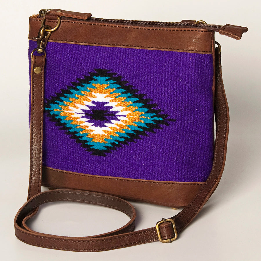 American Darling Large Cross body Bag Hand Woven Saddle Blanket Leather - Hilason