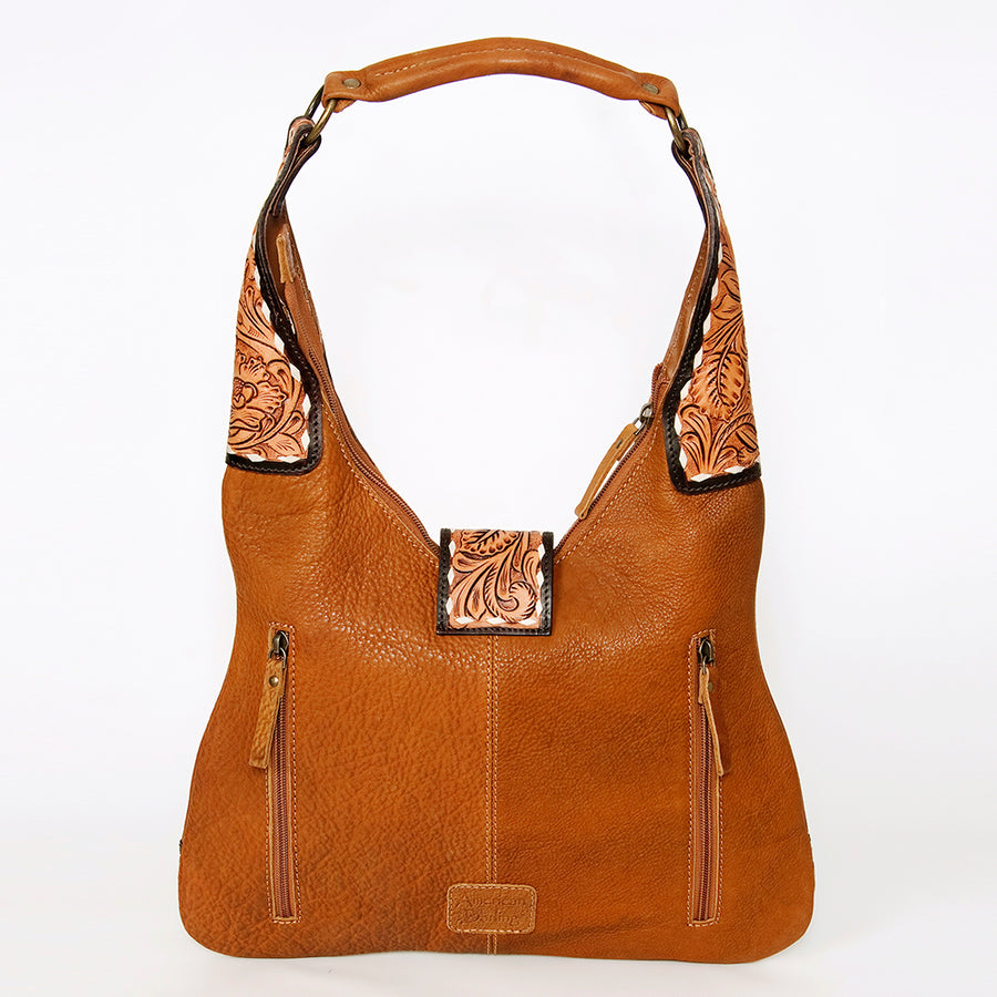 American Darling Women's Hobo Bag Hand Tooled Floral Carved Genuine Leather Buck Stitched Vegetable-Tanned YKK Zipper
