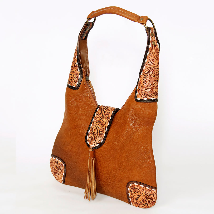 American Darling Hand Tooled Genuine Leather Hobo Bag Floral Carved - Uhorse