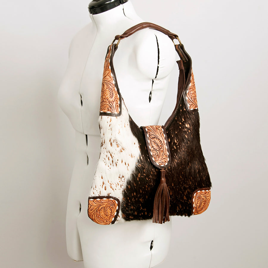 American Darling Women's Hobo Bag Hand Tooled Floral Carved Genuine Leather Buck Stitched Vegetable-Tanned YKK Zipper