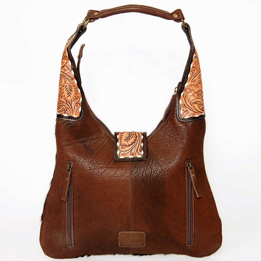 American Darling Women's Hobo Bag Hand Tooled Floral Carved Genuine Leather Buck Stitched Vegetable-Tanned YKK Zipper