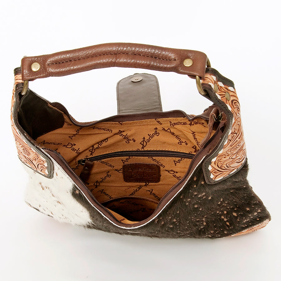 American Darling Women's Hobo Bag Hand Tooled Floral Carved Genuine Leather Buck Stitched Vegetable-Tanned YKK Zipper