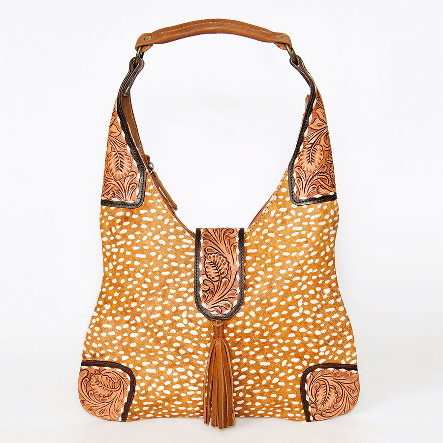 American Darling Women's Hobo Bag Hand Tooled Floral Carved Genuine Leather Buck Stitched Vegetable-Tanned YKK Zipper