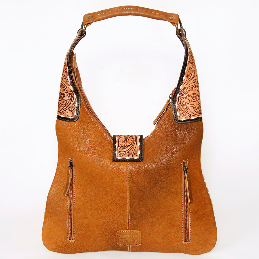 American Darling Women's Hobo Bag Hand Tooled Floral Carved Genuine Leather Buck Stitched Vegetable-Tanned YKK Zipper