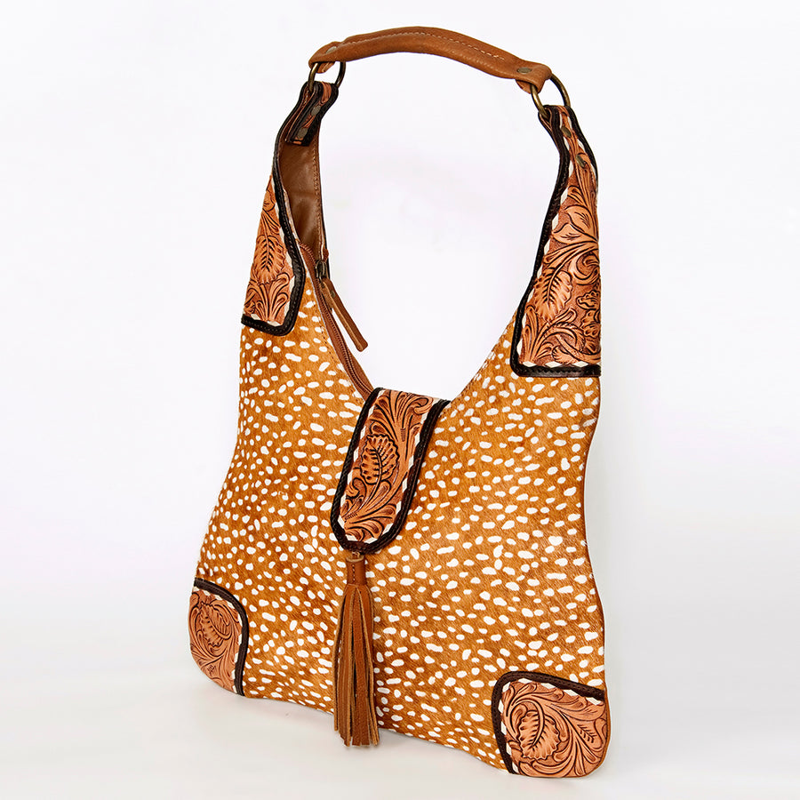 American Darling Hair-on Cowhide Hobo Bag Hand Tooled Genuine Leather - Uhorse