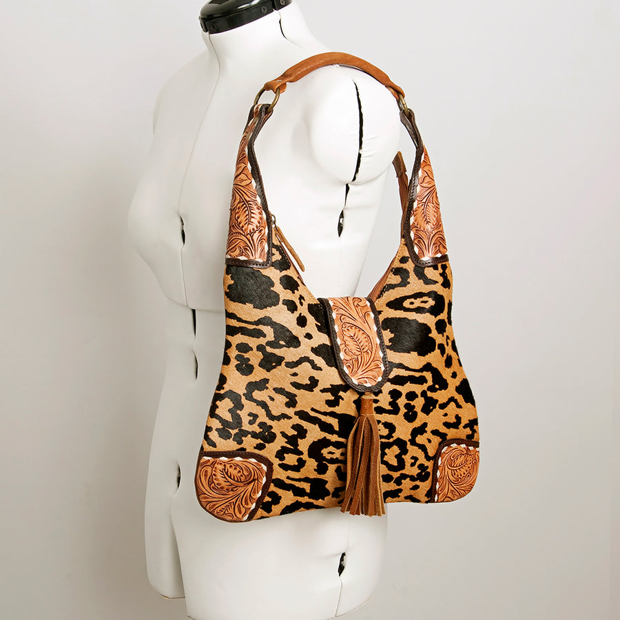 American Darling Women's Hobo Bag Hand Tooled Floral Carved Genuine Leather Buck Stitched Vegetable-Tanned YKK Zipper