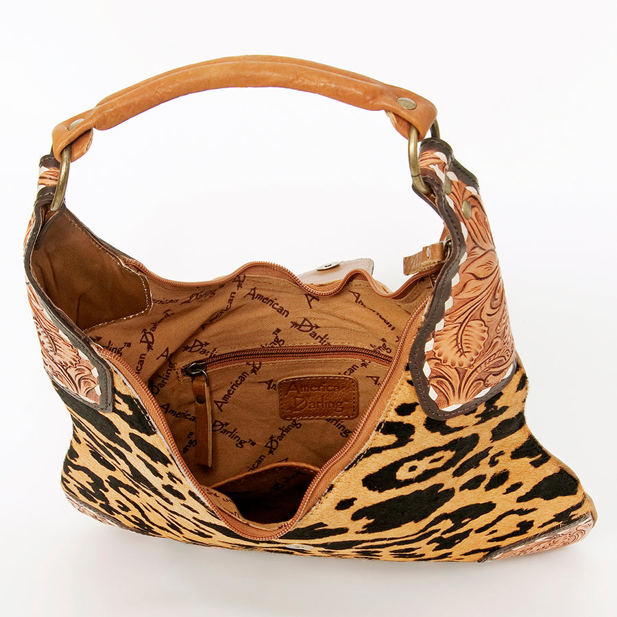 American Darling Women's Hobo Bag Hand Tooled Floral Carved Genuine Leather Buck Stitched Vegetable-Tanned YKK Zipper