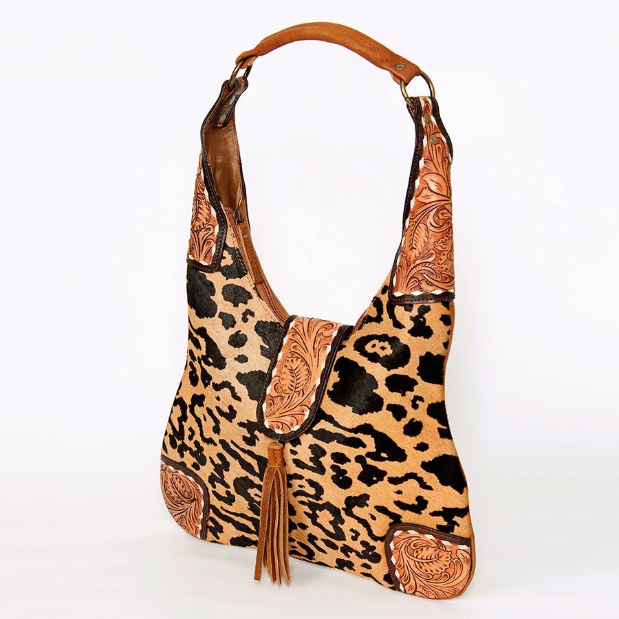 American Darling Hair-on Cowhide Hobo Bag Hand Tooled Genuine Leather - Hilason