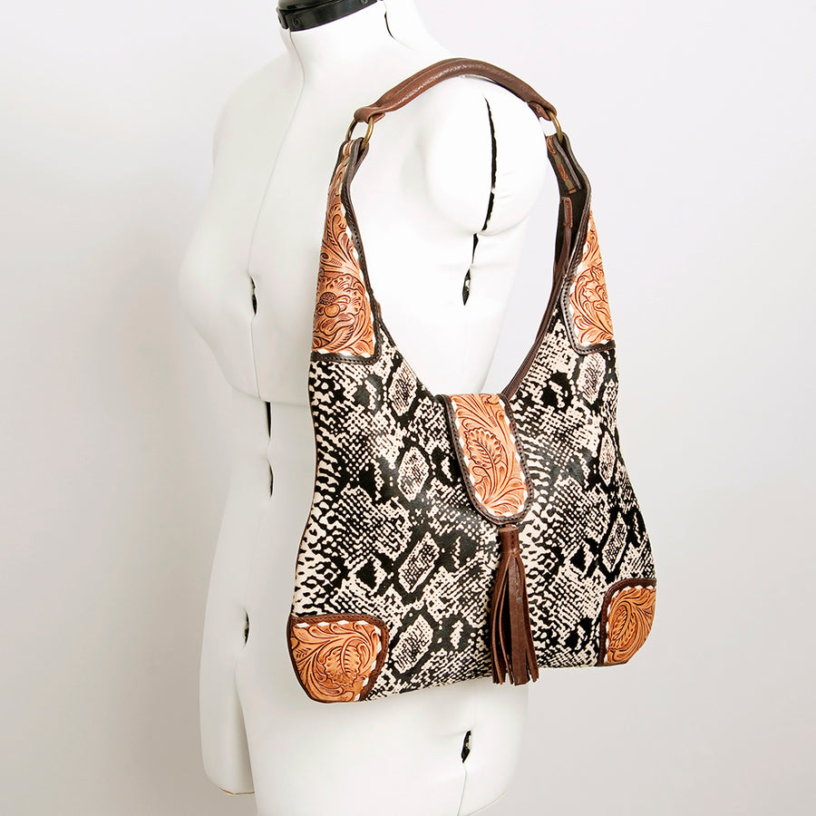 American Darling Women's Hobo Bag Hand Tooled Floral Carved Genuine Leather Buck Stitched Vegetable-Tanned YKK Zipper