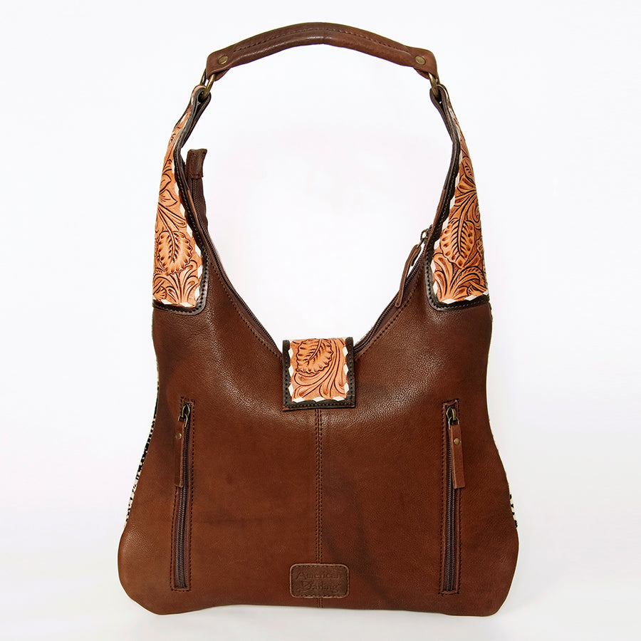 American Darling Women's Hobo Bag Hand Tooled Floral Carved Genuine Leather Buck Stitched Vegetable-Tanned YKK Zipper