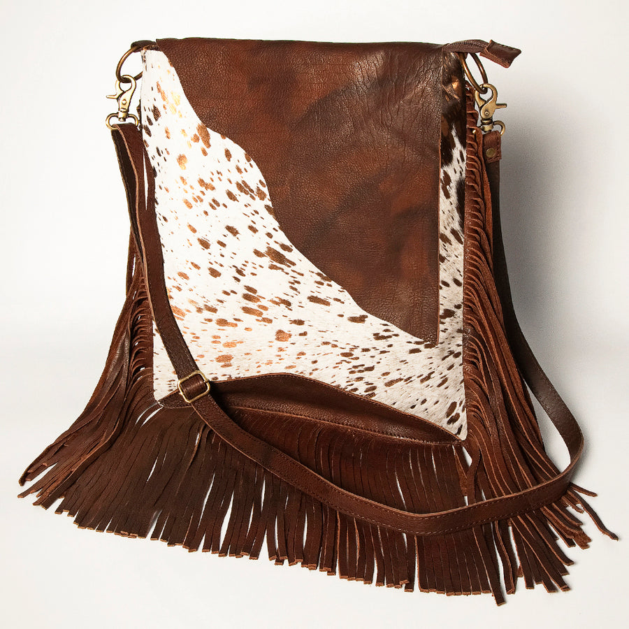 American Darling Hair-On Cowhide Messenger Bag Genuine Leather Fringes - Uhorse