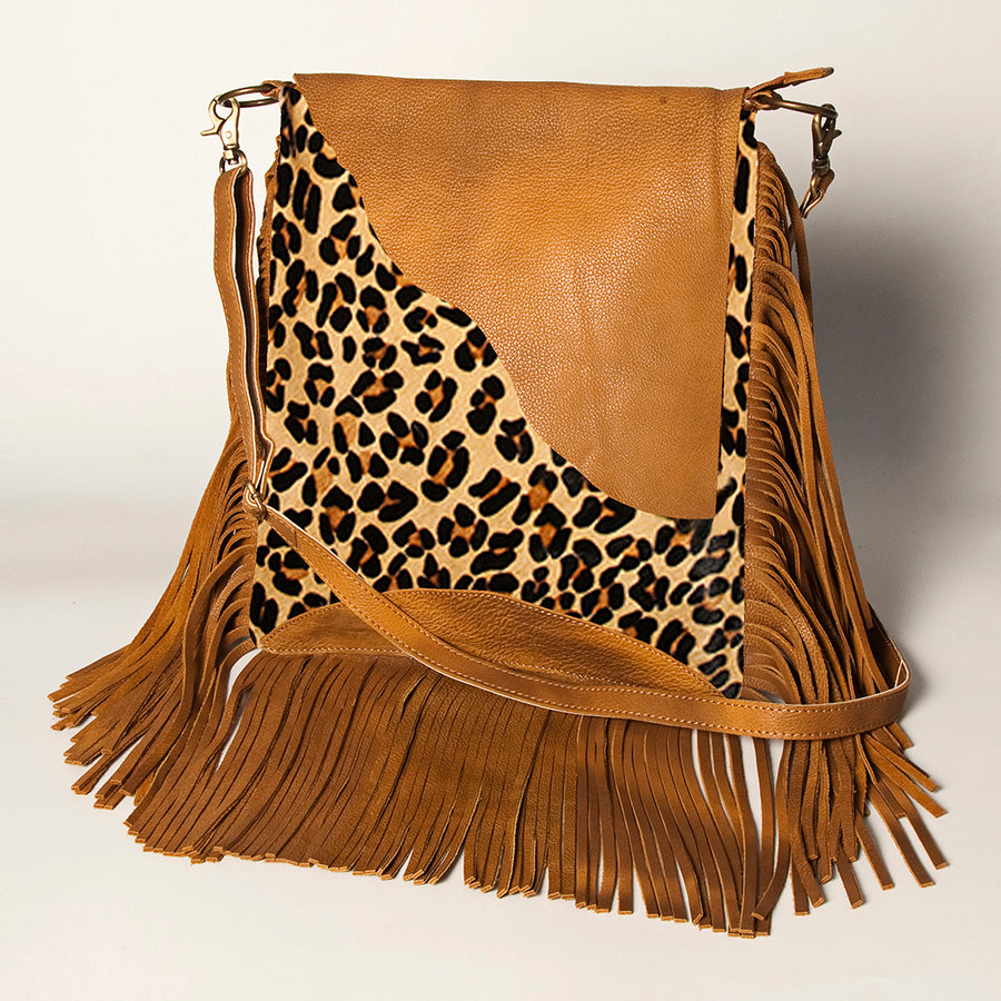 American Darling Hair-On Cowhide Messenger Bag Genuine Leather Fringes - Uhorse
