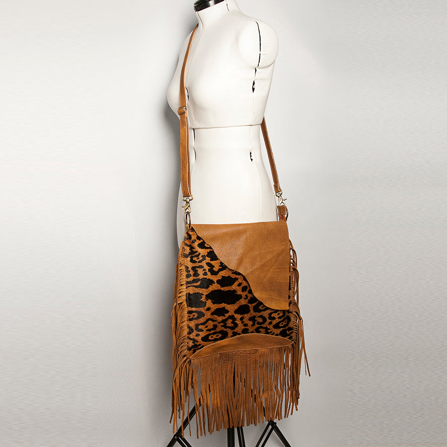 American Darling Women's Messenger Bag Hair-On Cowhide Fringes Eco-Friendly Vegetable-Tanned Genuine Leather YKK Zipper