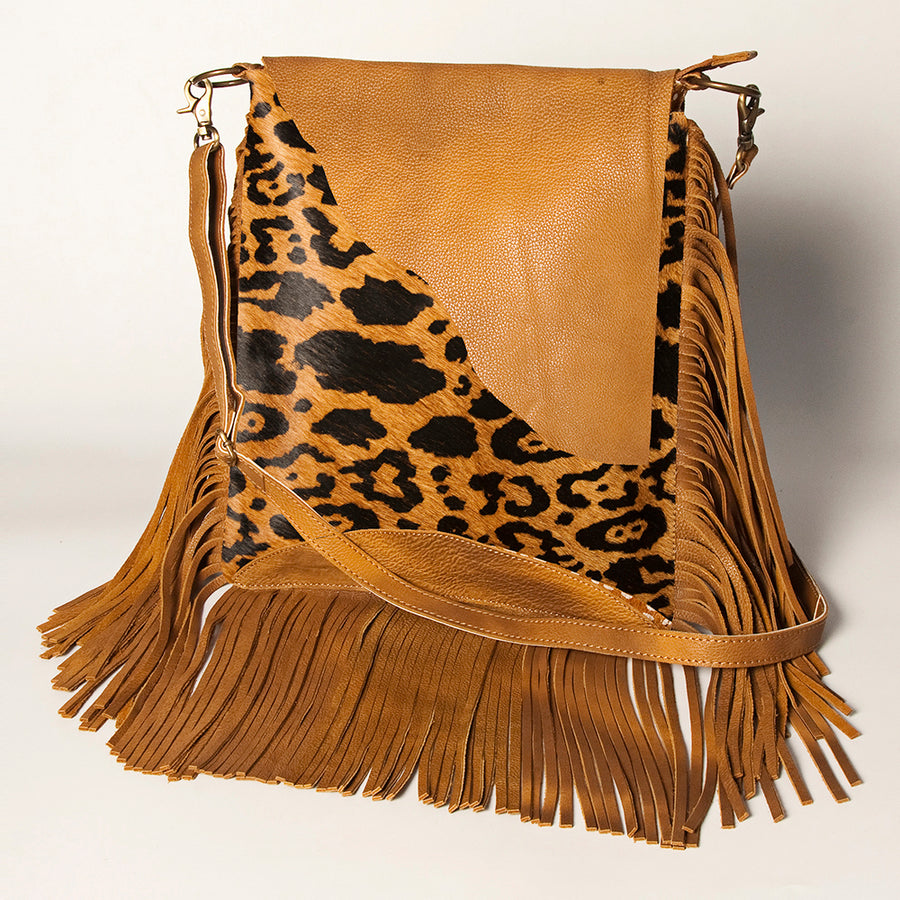 American Darling Hair-On Cowhide Messenger Bag Genuine Leather Fringes - Uhorse