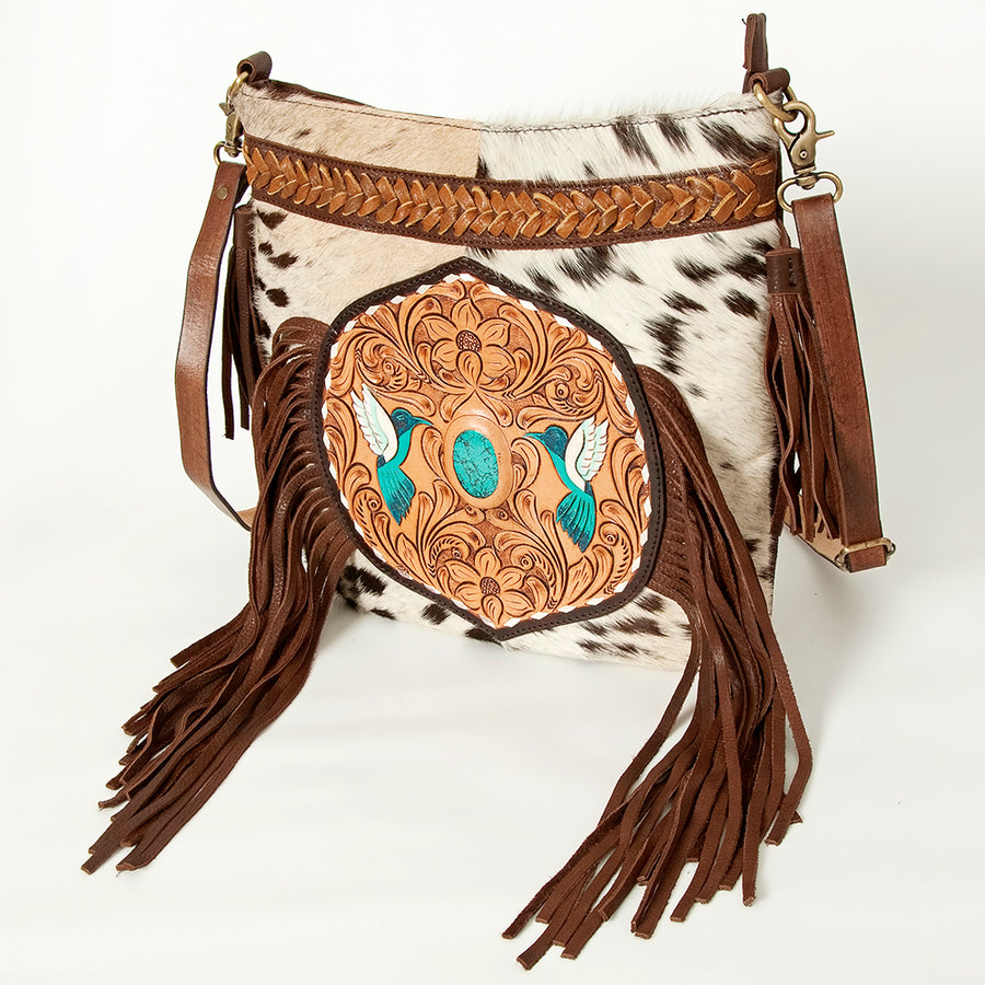 American Darling Large Cross body Bag Hair-On Cowhide Hand Tooled Genuine Leather - Uhorse