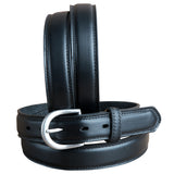 44 Inch 3D Wide Black Mens Leather Basic Cowboy Belt W/ Silver Buckle