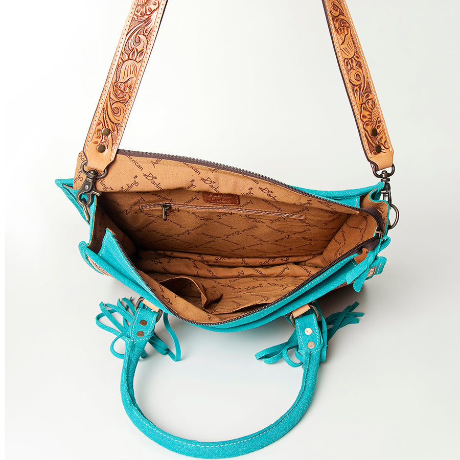 American Darling Briefcase Hand Tooled Hair On Genuine Leather Western Women Bag Handbag | for Cute Laptop