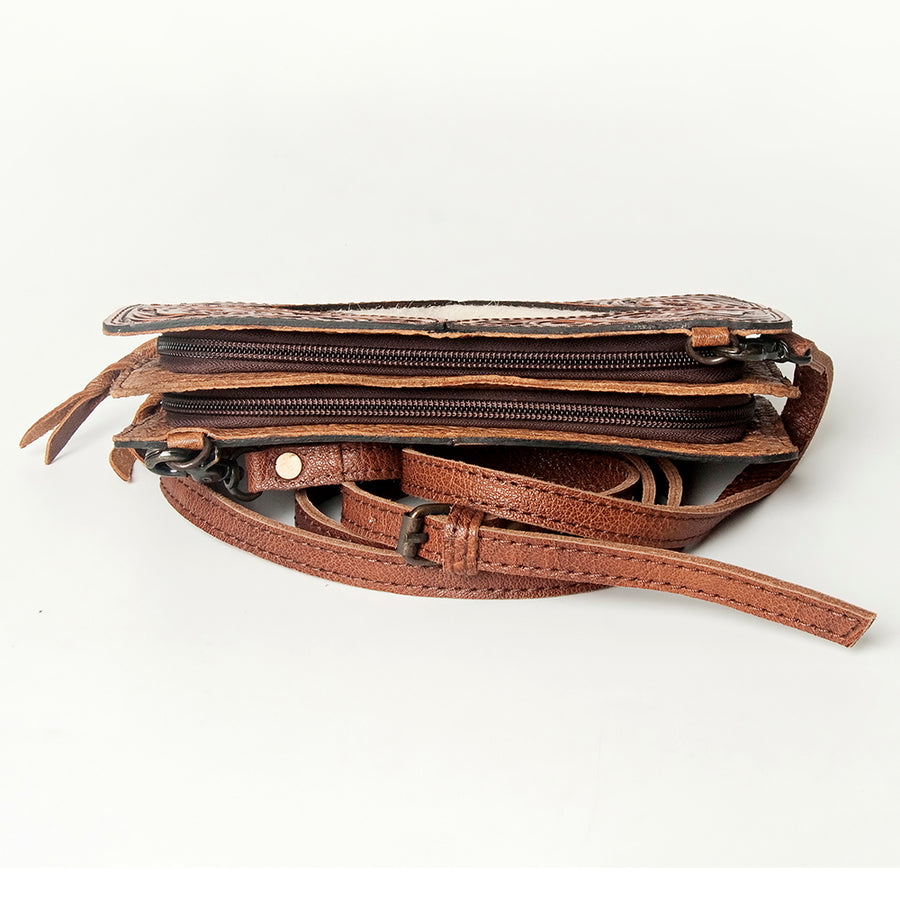American Darling Wallet, Hand Tooled Floral Leather & Hair-On Cowhide, Genuine Full Grain Western Crossbody Wallet, 5x9x1.5in