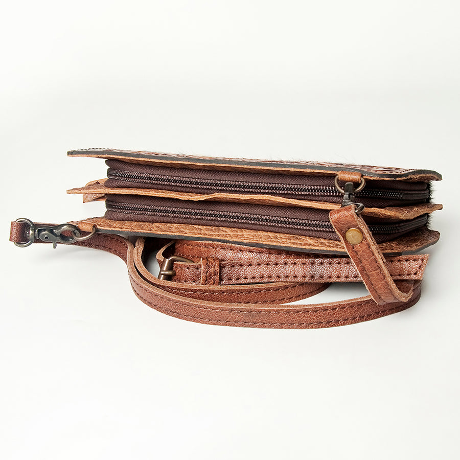 American Darling Wallet, Hand Tooled Floral Leather & Hair-On Cowhide, Genuine Full Grain Leather Western Clutch, 5x9x1.5in