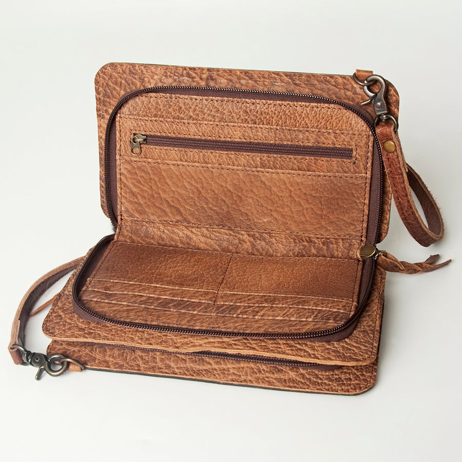 American Darling Wallet, Hand Tooled Floral Leather & Hair-On Cowhide, Genuine Full Grain Leather Western Clutch, 5x9x1.5in
