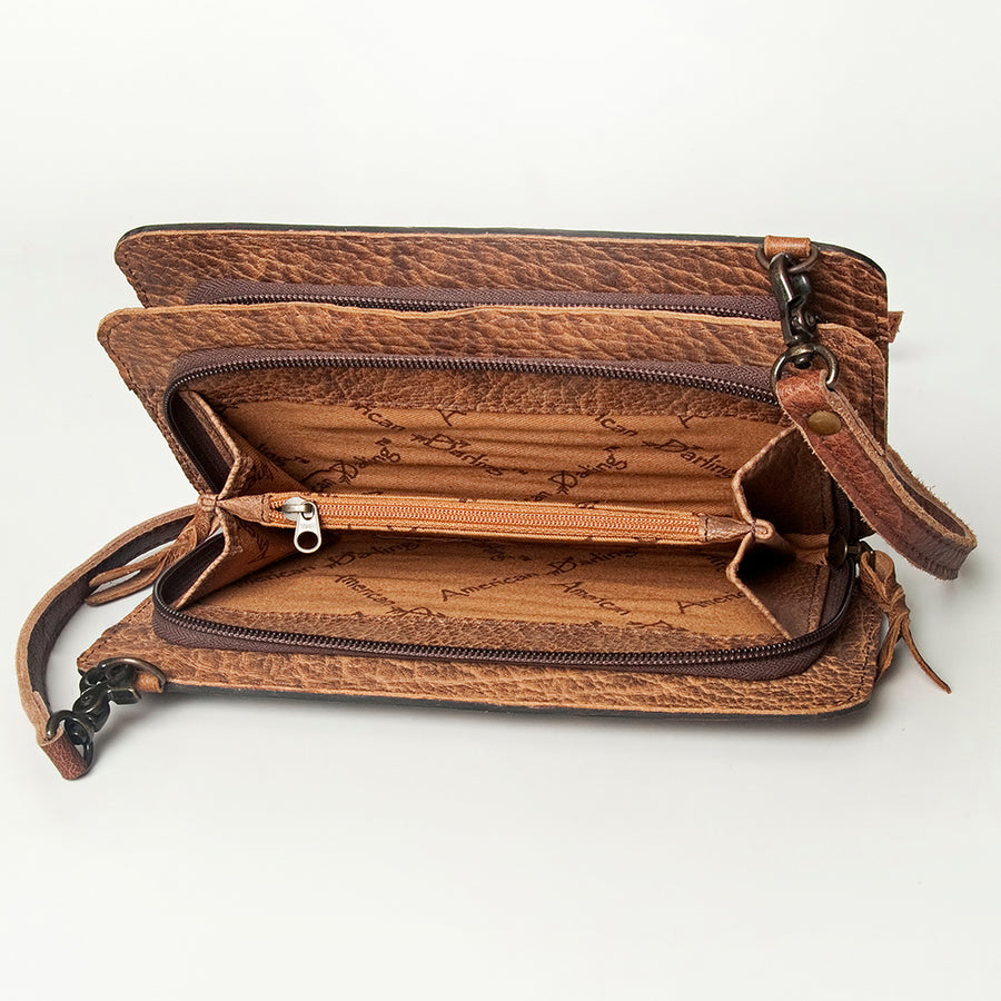 American Darling Wallet, Hand Tooled Floral Leather & Hair-On Cowhide, Genuine Full Grain Leather Western Clutch, 5x9x1.5in