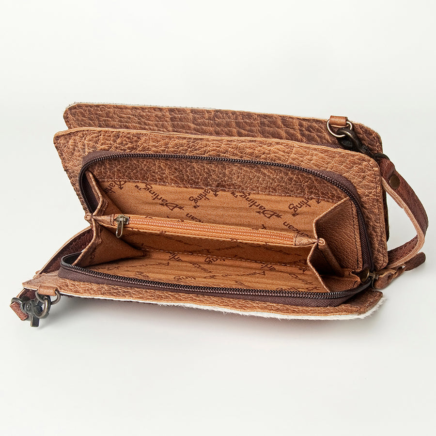 American Darling Small Cross body Bag, Hand Tooled Floral Leather & Hair-On Cowhide, Genuine Full Grain Western Purse