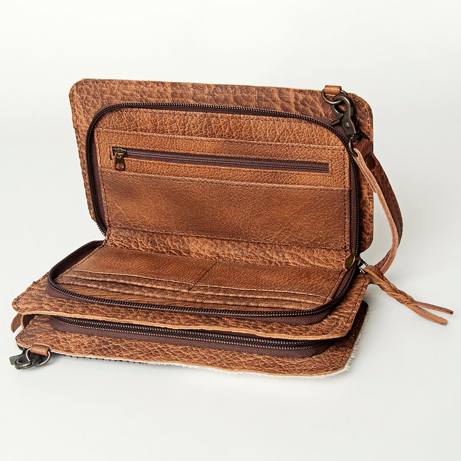 American Darling Small Cross body Bag, Hand Tooled Floral Leather & Hair-On Cowhide, Genuine Full Grain Western Purse