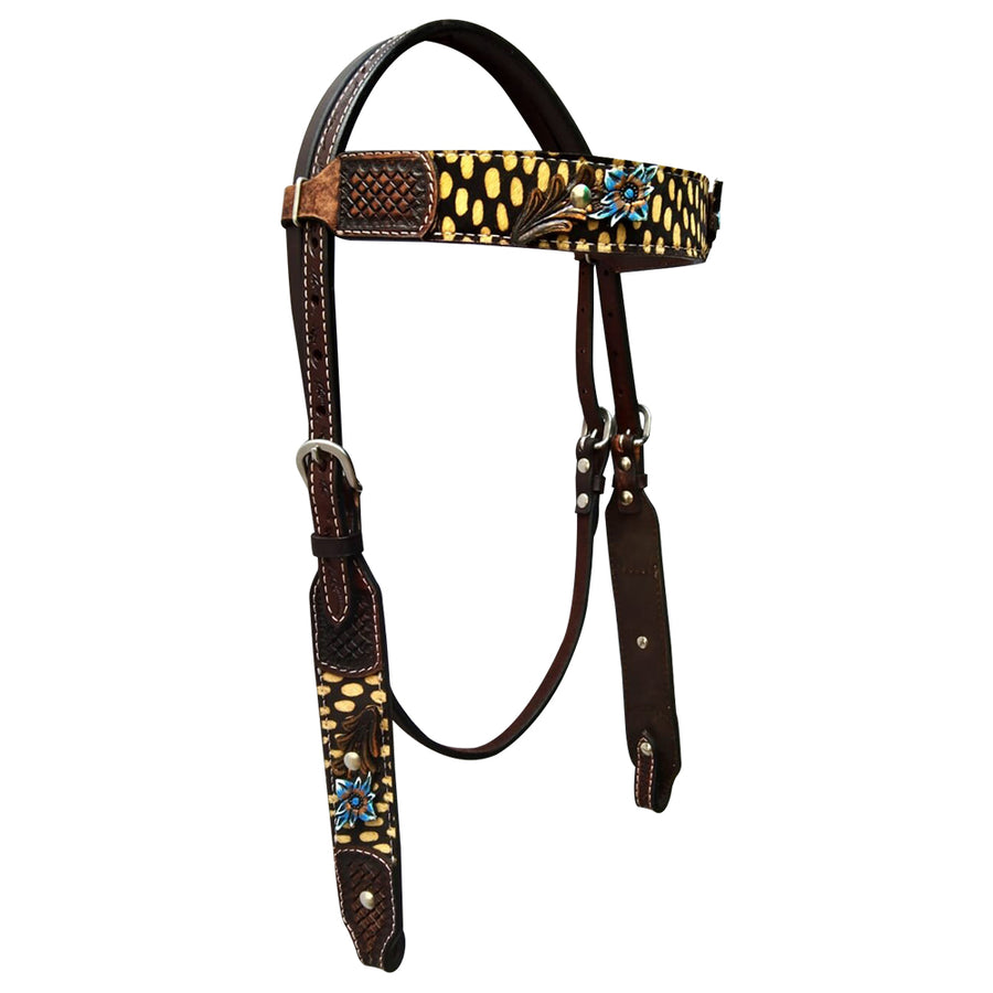 Bar H Equine Hand Tooled Leather Headstall Stainless Steel Hardware Brown - Uhorse