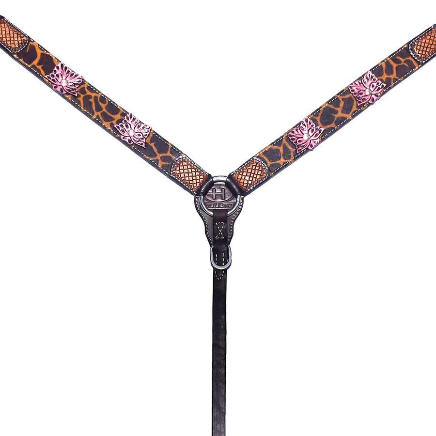 Bar H Equine Hand Tooled Leather Wither Strap Breast Collar Stainless Steel Hardware Brown - Uhorse