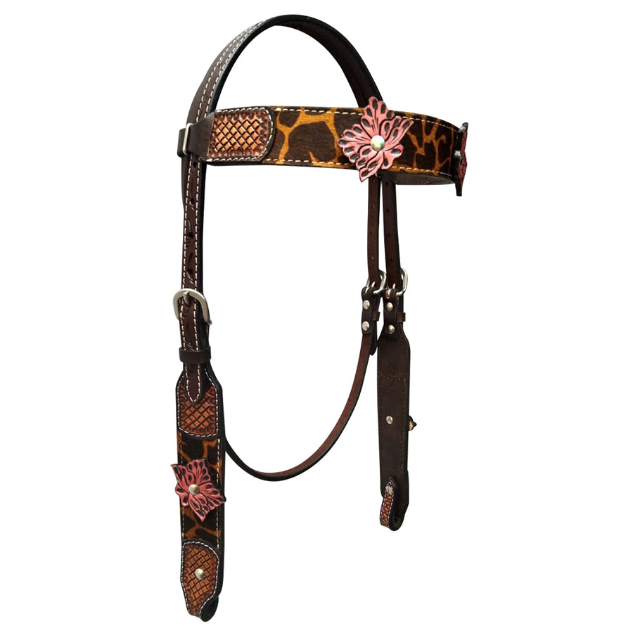 Bar H Equine Hand Tooled Leather Wither Headstall Strap Stainless Steel Hardware Brown - Uhorse